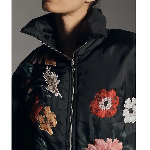 Anthropologie Floral Embroidered Bomber Jacket - Black and Multicolor - Picture 5 of 8